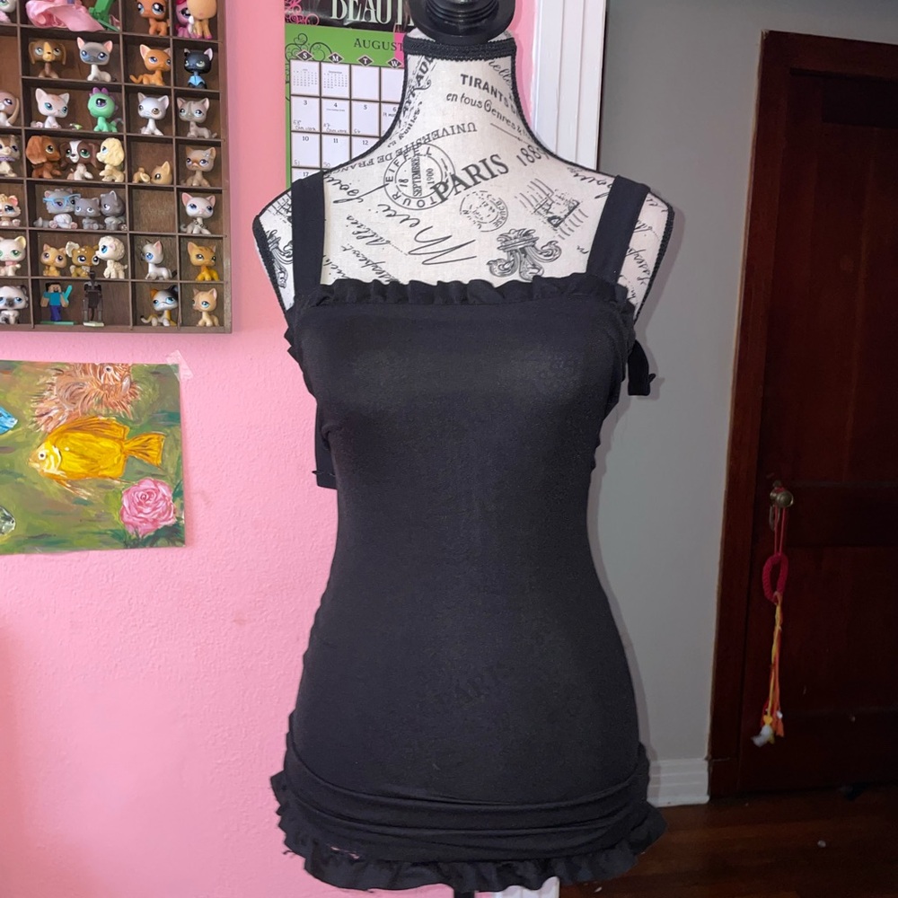 Elegant Black Ruffle Trim Women's Top